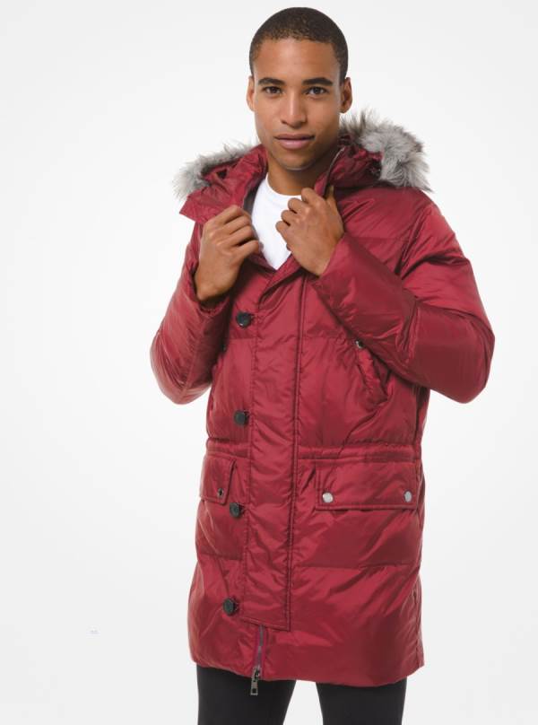 Panske Bundy Michael Kors Faux Fur Trim Nylon Parka Bordove - Oblecenie Michael Kors Nejlevnejsi | BLXZT-9475